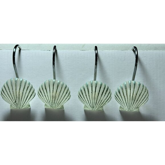 Nautical Theme Shower Curtain Hooks Set Shell Nautilus Conch Design Silver Hooks - Picture 2 of 4